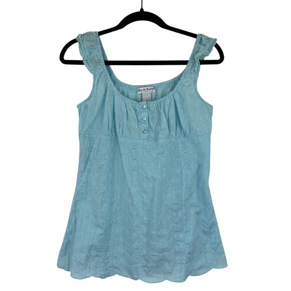 Alexandra Bartlett Intimates Blue Floral Eyelet Milkmaid Babydoll Y2K Blouse M - Picture 1 of 15
